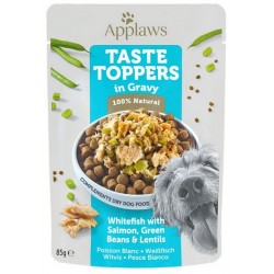 Applaws "Taste Toppers" paketėlis šunims - merlangas, lašiša, žalieji žirneliai ir lęšiai padaže 85g